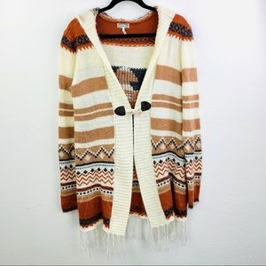 Kirra Fringe Aztec Hooded Sweater
